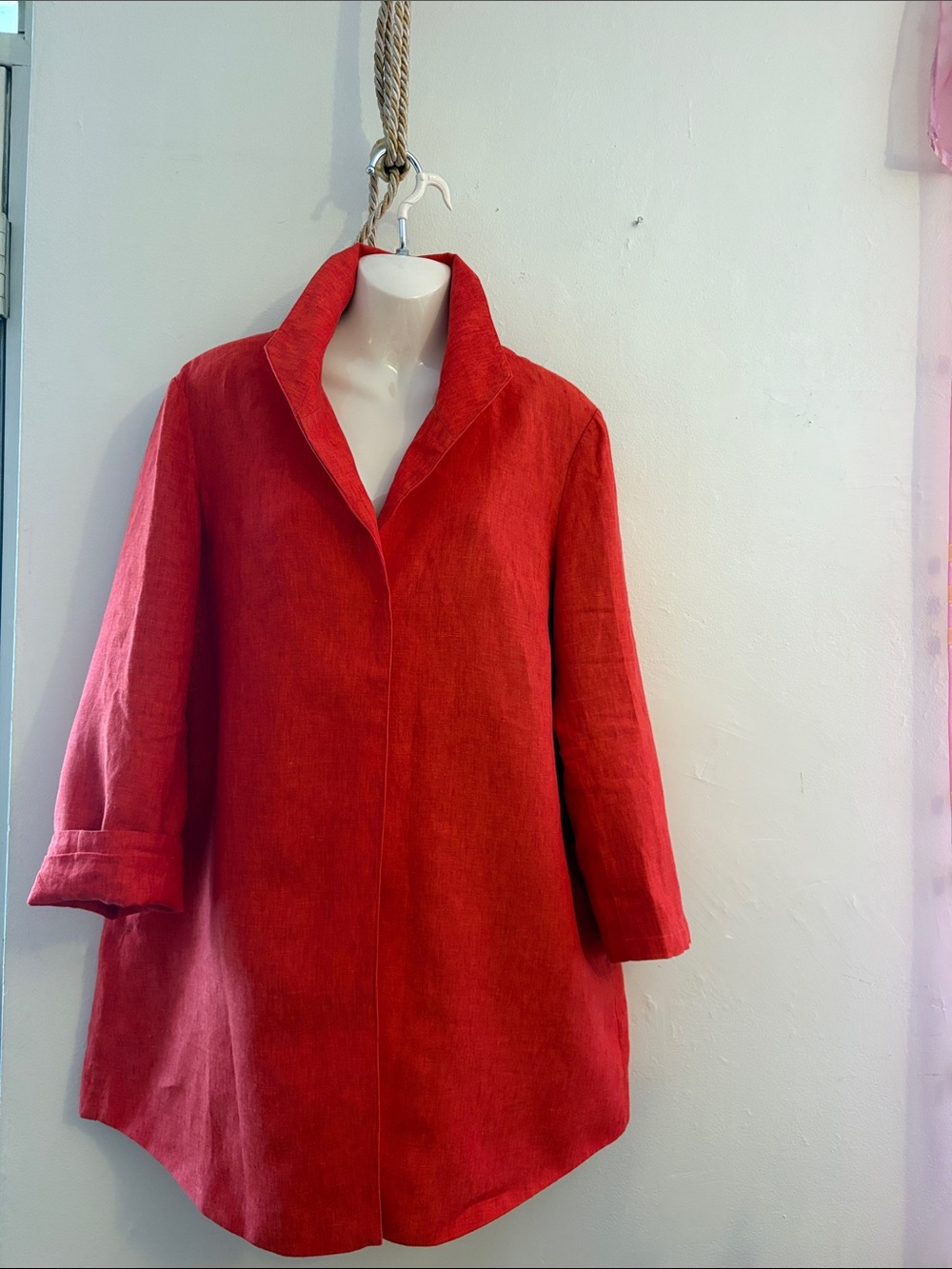 Coldwater Creek Vibrant Red A-Line Trench Coat. Linen